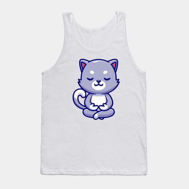 Cute Cat Meditating Yoga Cartoon Tank Top by Catalyst Labs